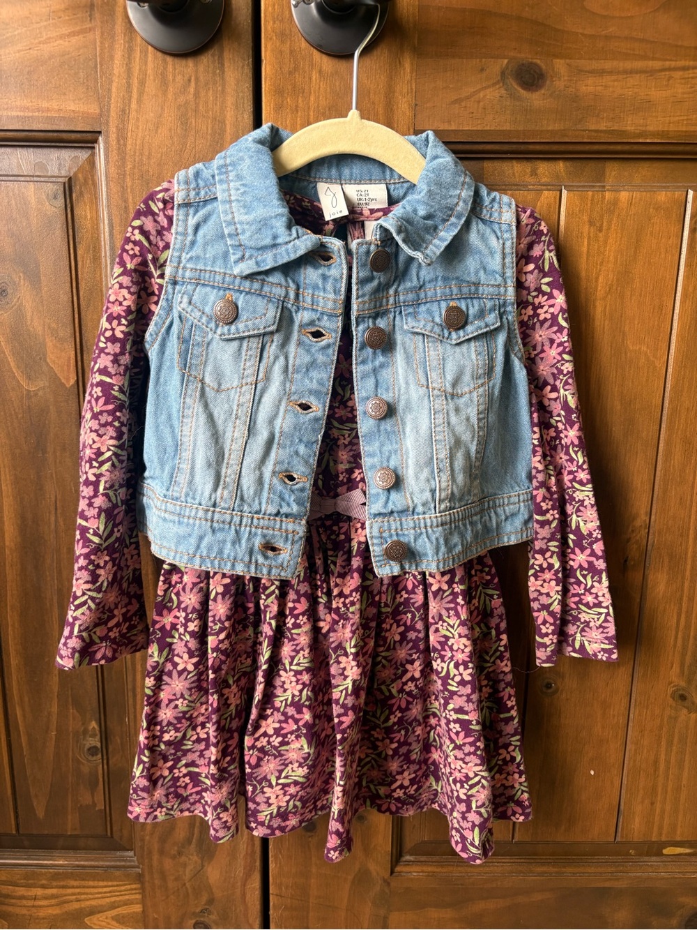Joie Denim Vest over Plum Dress